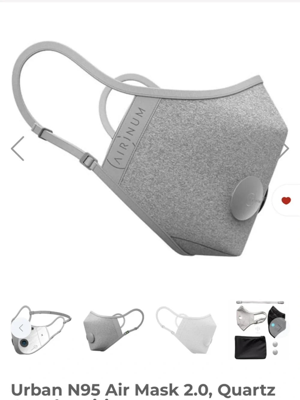 Airinum Urban N95 Air Mask 2.0 Quartz Grey Protective Face Mask with Valve